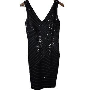 NWT Tadashi Shoji Black Sequin Sheath Dress Whimsy Goth Cocktail 8